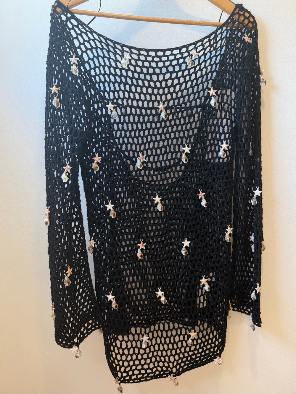Dahlia Black Crochet Seashell Mini Dress